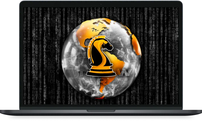 Apple MacBook with The Real World logo on screen